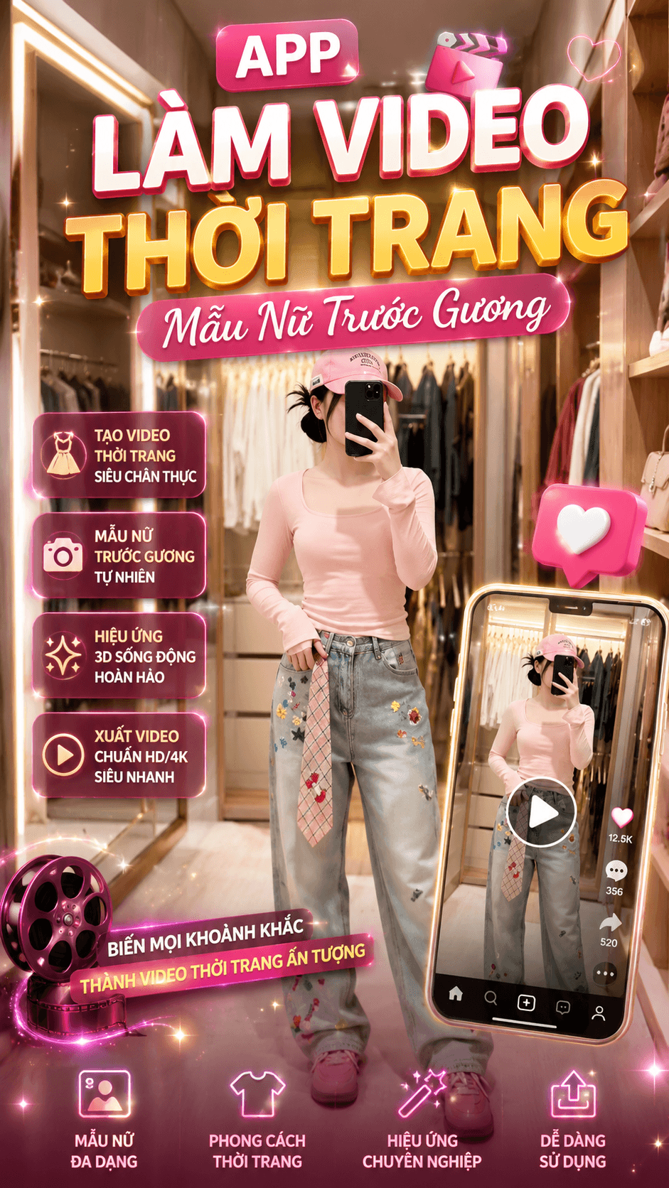 Ảnh bìa AI App Làm Video Thời Trang – Mẫu Nữ Trước Gương